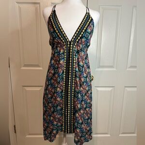 Nanette Lepore Paloma Halter Dress, shark-bite Hem, embroidered, size Small
